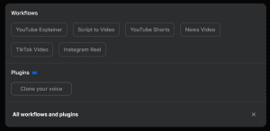 Screen capture of workflows options.