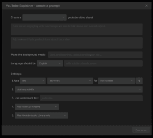 Screen capture of the YouTube Explainer - create a prompt workflow screen.