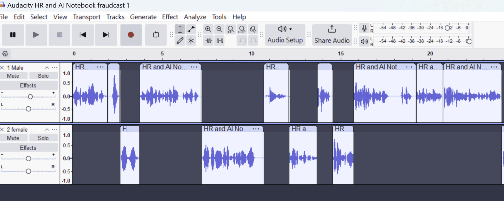 Screen capture of Audacity interface.