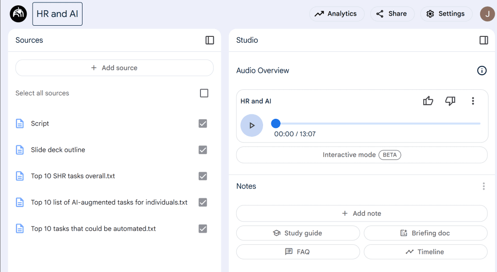 A screen capture of the NotebookLM interface